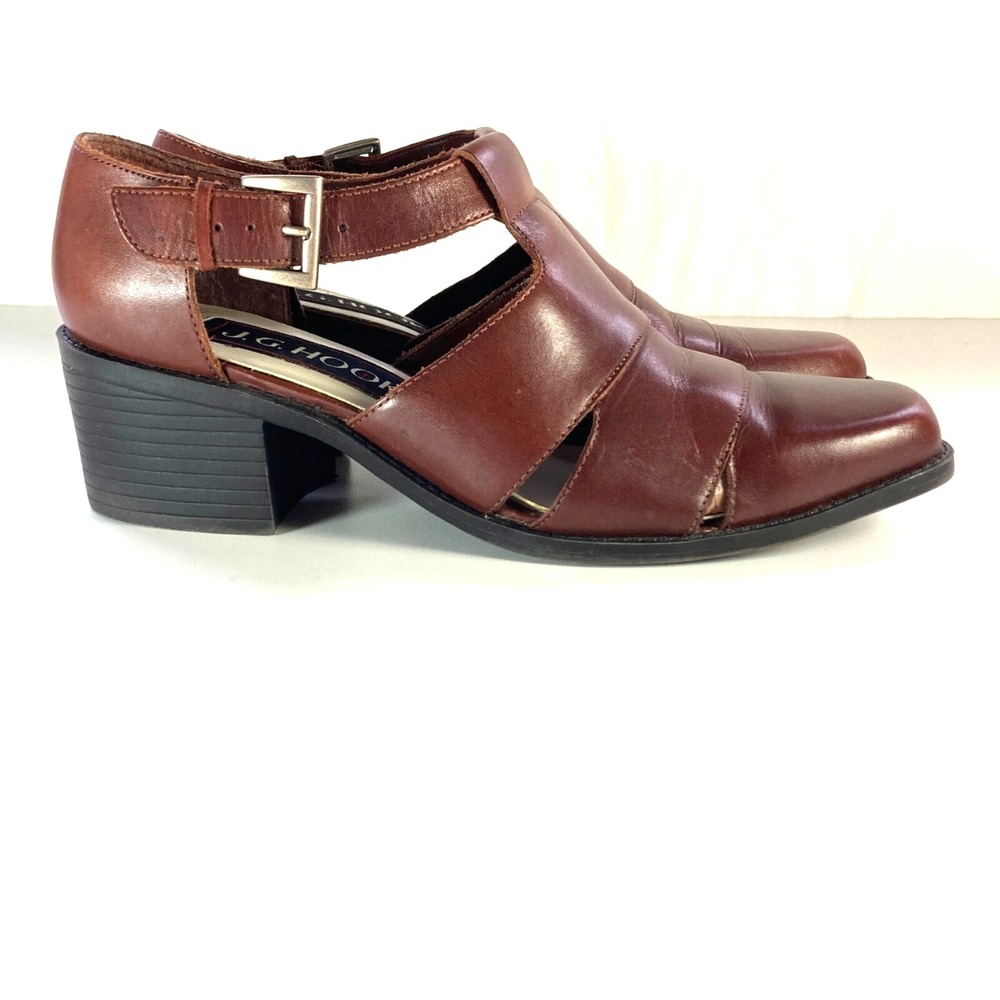 Vintage JG Hook Fisherman Closed Toe Buckle Chunky Heel Shoe Sandal Women 9 3213